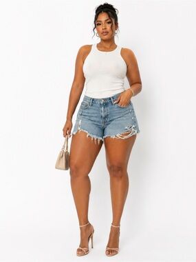 AGOLDE Size 32 Distressed Denim Cutoff Shorts Light Wash Raw Hem Festival